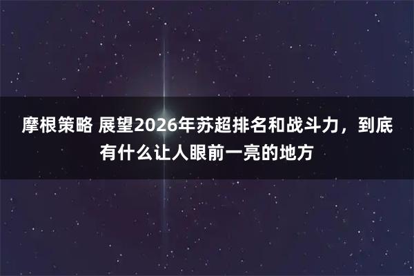 摩根策略 展望2026年苏超排名和战斗力，到底有什么让人眼前一亮的地方